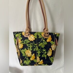 Tignanello Bed of Roses Leather Tote Handbag Rare Floral Print